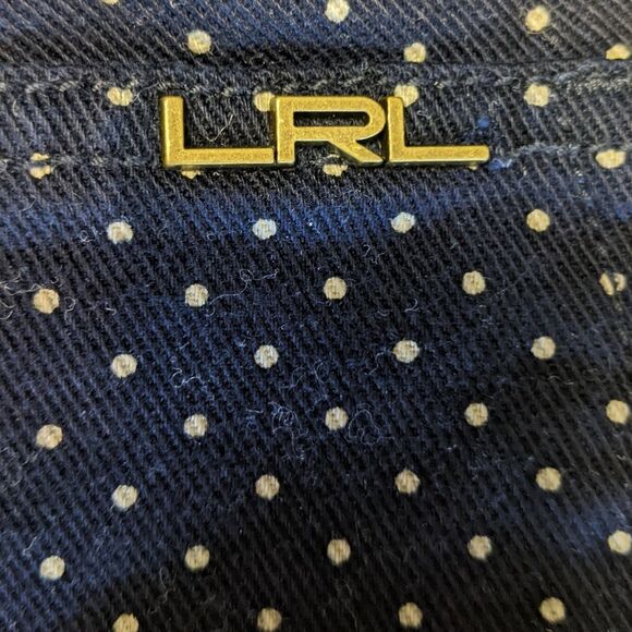 Lauren Ralph Lauren navy blue pants w/ taupe polka dots, 98% cotton, 6 - Picture 4 of 11